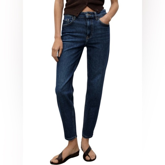 MNG MANGO High rise Comfort Mom Jeans Ankle Size 2 Medium wash NEW - Picture 2 of 13